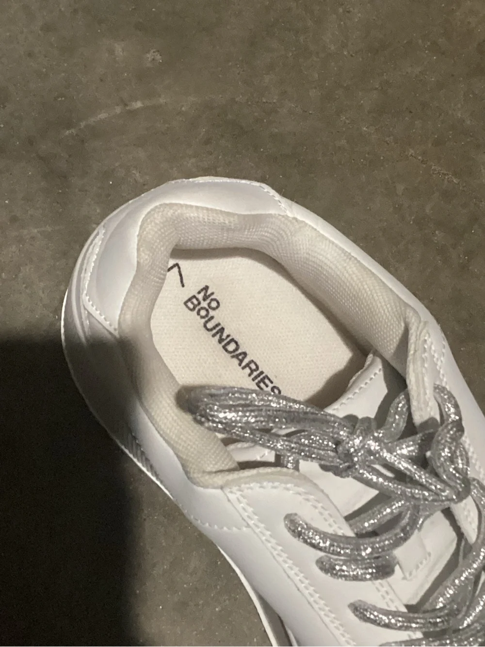 No Boundaries Woman’s Platform White Sneakers with Silver Accents